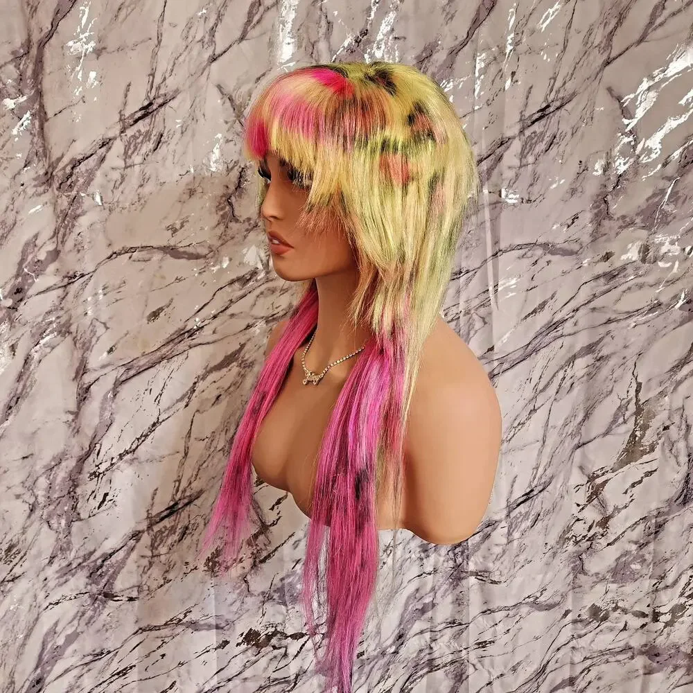 Yellow & Pink Scene 28 Inch Wig, 13x6 Lace Front Cheetah, Zebra Print